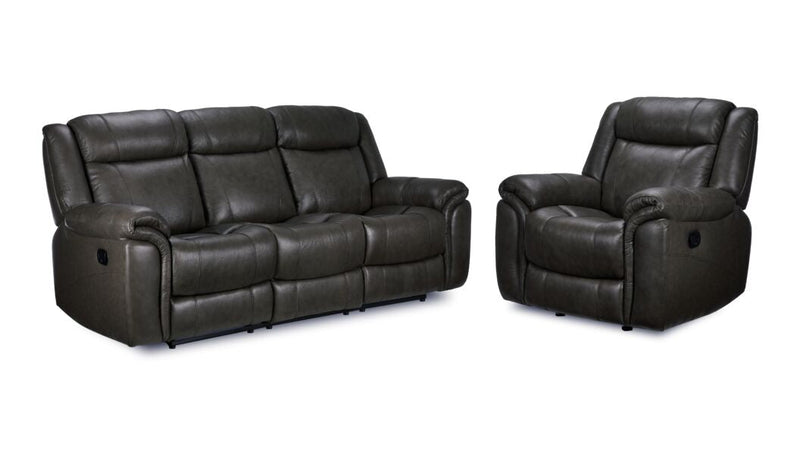 Cassville Reclining Leather Sofa and Rocker Recliner Set - Grey