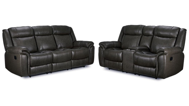 Cassville Reclining Leather Sofa and Loveseat Set - Grey