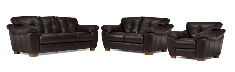 Burk Leather Sofa, Loveseat and Chair Set- Chocolate