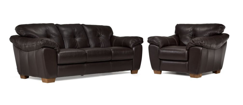 Burk Leather Sofa and Chair Set- Chocolate