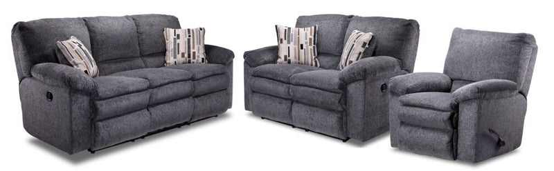 Zabi Reclining Sofa, Loveseat and Chair - Pewter