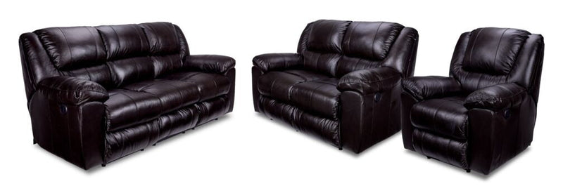 Pinegrove II Leather Power Reclining Sofa, Loveseat and Chair Set - Chocolate