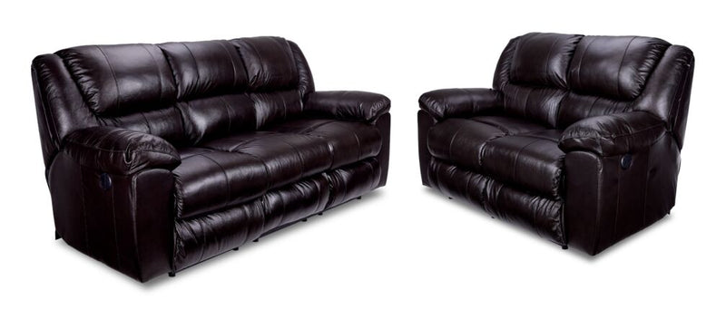 Pinegrove II Leather Power Reclining Sofa and Loveseat Set - Chocolate