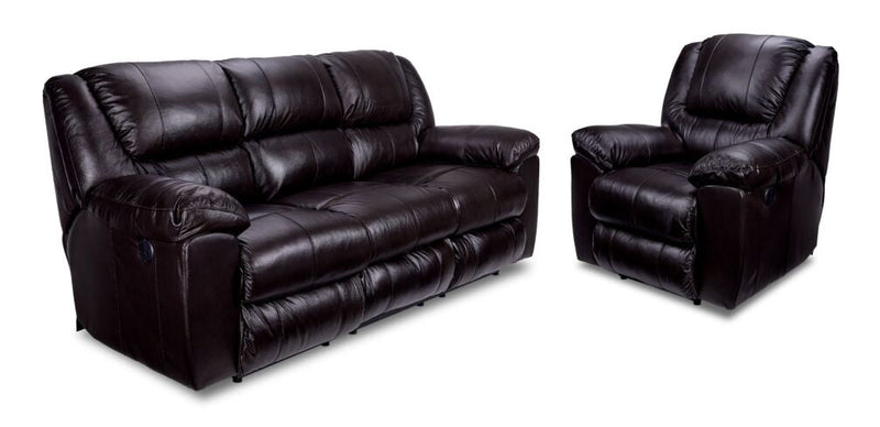 Pinegrove II Leather Power Reclining Sofa and Chair Set - Chocolate