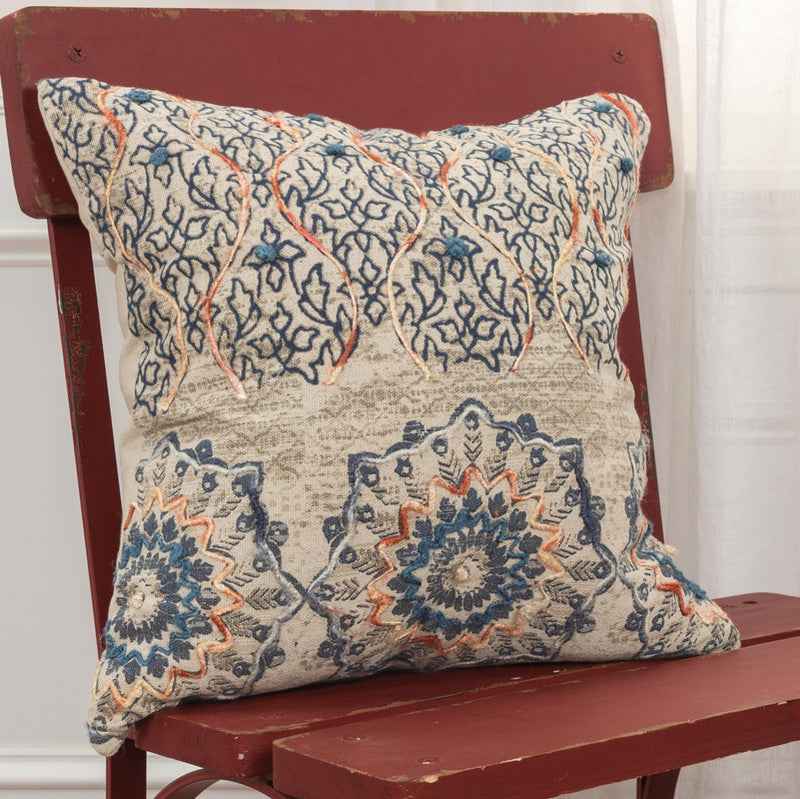 Nandgaon I 20 X 20 Decorative Cushion - Beige/ Orange/ Blue