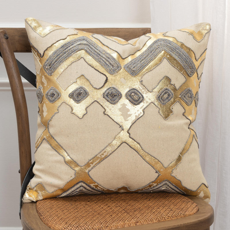 Bejeweled IX 20 X 20 Decorative Cushion - Beige/ Gold