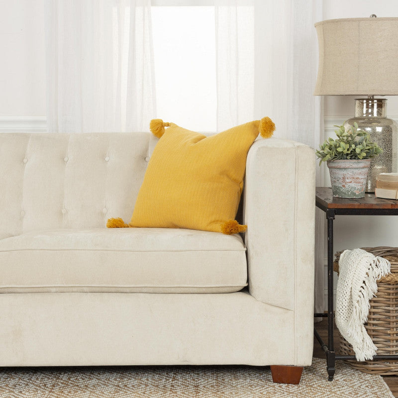 Nadbai Tonal Pom Pom 20 X 20 Decorative Cushion - Yellow