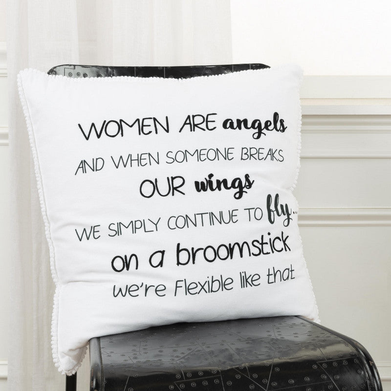 Wordie - XIV Women Are Angels 20 X 20 Decorative Cushion - Black/ White