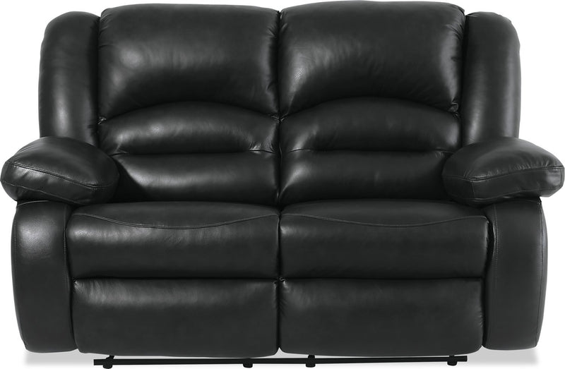 Sandford Genuine Leather Power Reclining Loveseat - Black