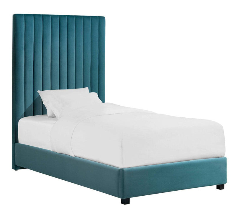 Beavais Platform Velvet Twin Bed - Sea Blue