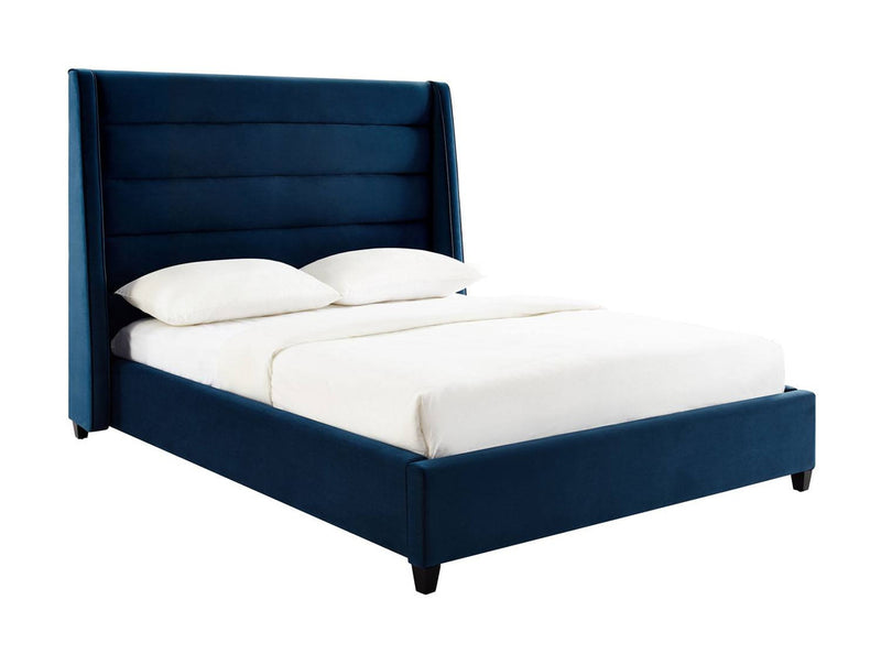 Ferret Platform Velvet Queen Bed - Navy