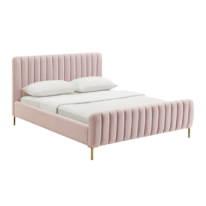 Smithdown Platform Velvet Queen Bed - Blush