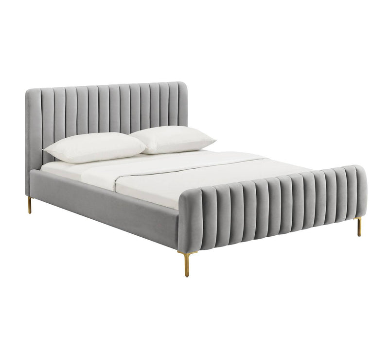 Smithdown Platform Velvet Queen Bed - Grey