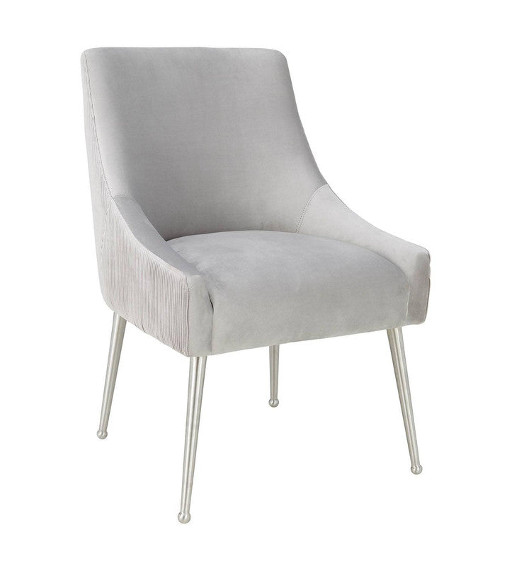 Aries Velvet Dining Chair - Light Grey/SiIver