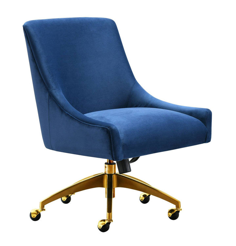 Aries Velvet Swivel Office Chair - Navy