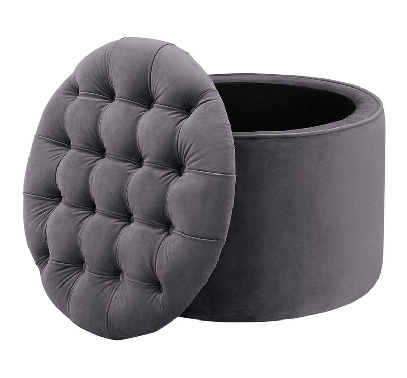 Lettie Velvet Storage Ottoman - Grey