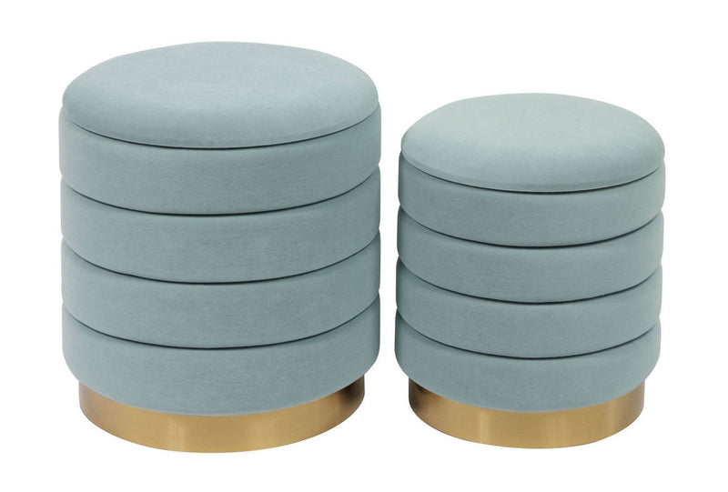 Neille Velvet Storage Ottoman - Sea Blue (Set of 2)