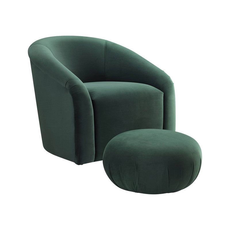 Zonda Velvet Chair/Ottoman Set - Forest Green