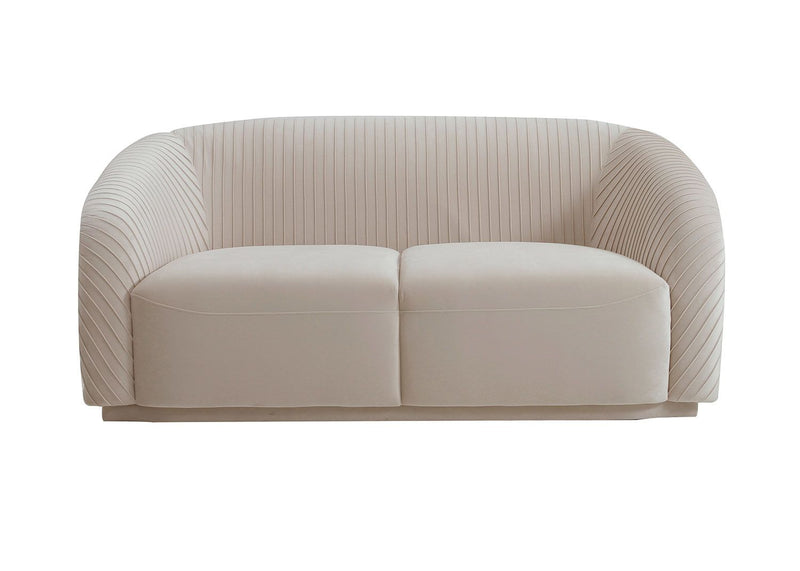 Vorset Pleated Velvet Loveseat - Beige