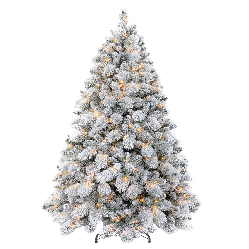 Bellavista IIII 9 Ft Flocked Alaska Pine Christmas Tree - Pearl White/Green