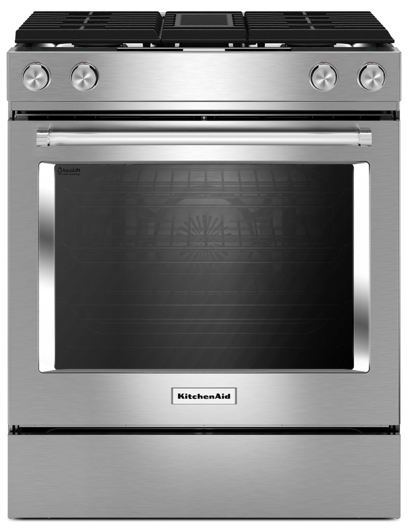 KitchenAid 6.4 Cu. Ft. 4-Burner Dual Fuel Downdraft Front Control Range - Stainless Steel