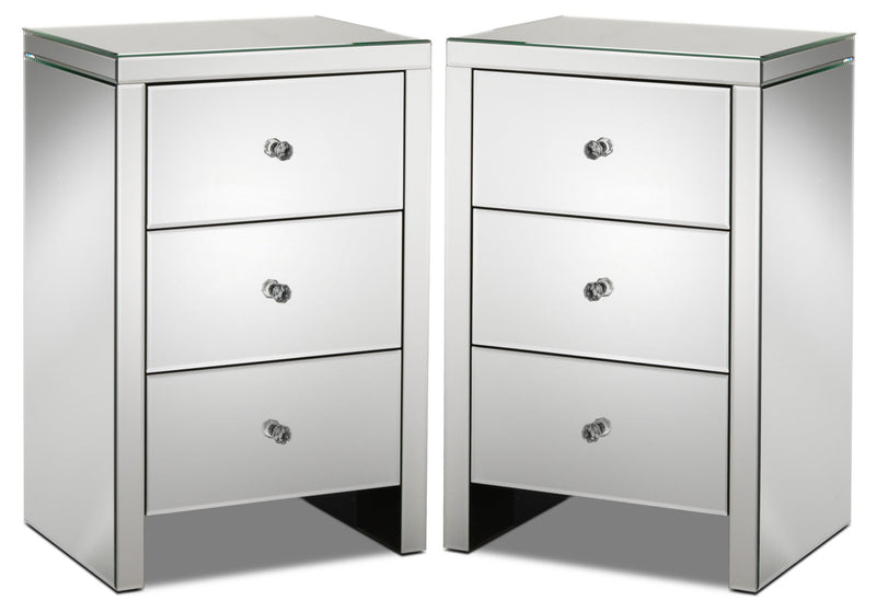 Leonora Night Tables - Set of 2 - Mirrored Glass