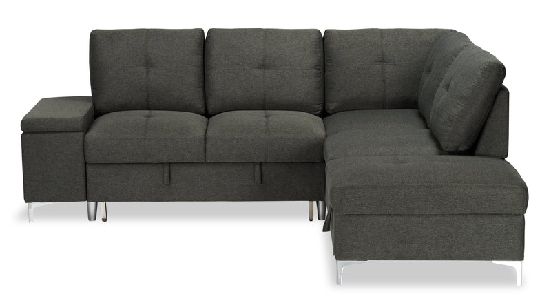 Taven 3-Piece Right-Facing Linen-Look Fabric Sleeper Sectional - Charcoal