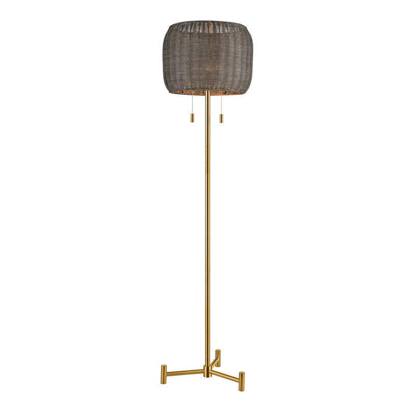 Tijuco Rattan 2-Light Floor Lamp - Aged Brass/Natural