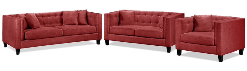 Arbor Sofa, Loveseat and Chair and a Half Set - Red