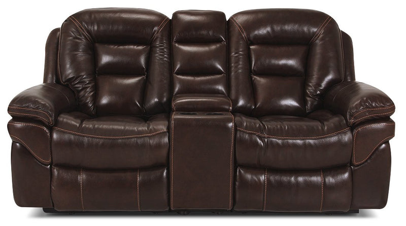 Quin Genuine Leather Power Reclining Loveseat - Walnut