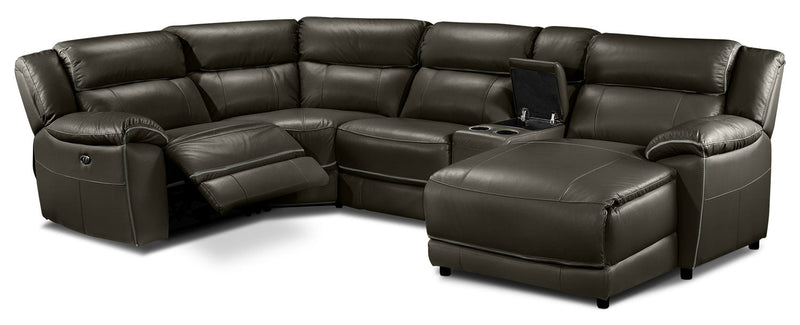 Southminster 5-Piece Leather Sectional with Right-Facing Chaise - Charcoal Grey