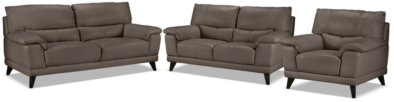 Belturbet Leather Sofa, Loveseat and Chair Set - African Grey