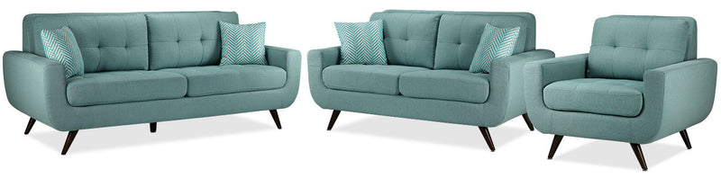 Eloise Sofa, Loveseat and Chair Set - Teal
