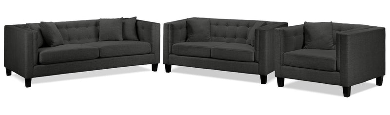 Arbor Sofa, Loveseat and Chair and a Half Set - Dark Grey