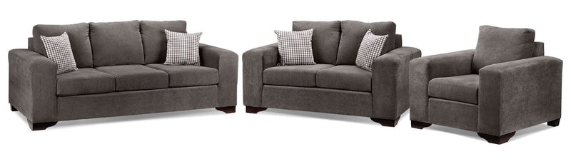 Knox Sofa, Loveseat and Chair Set - Grey