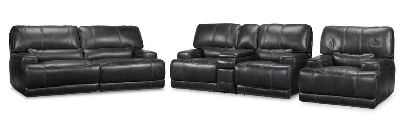 Tiernan Power Reclining Sofa, Reclining Loveseat with Console and Recliner Set - Charcoal
