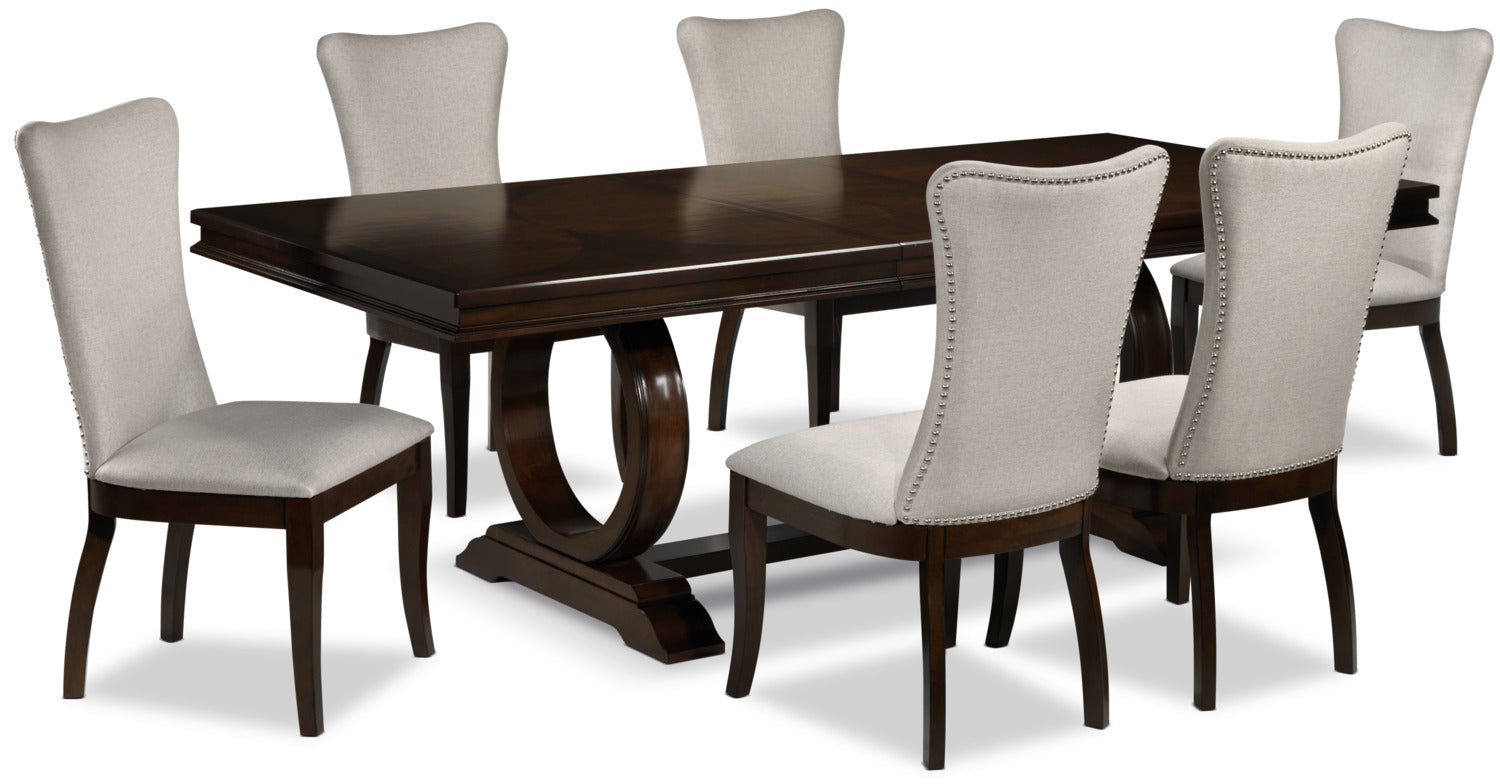 Colas 7-Piece Dining Room Set Cherry and Beige