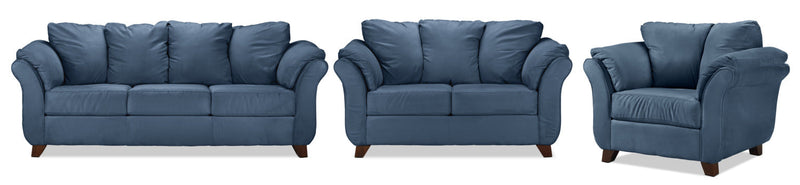 Breton Sofa, Loveseat and Chair Set - Cobalt Blue