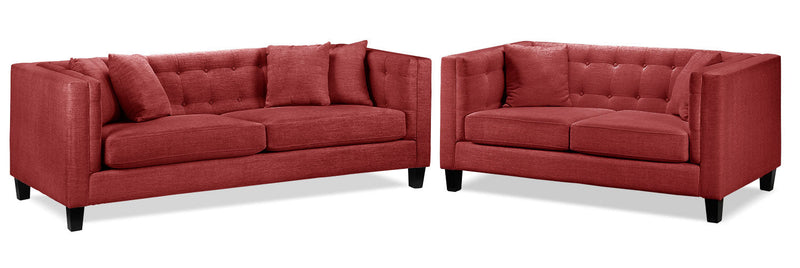 Arbor Sofa and Loveseat Set - Red