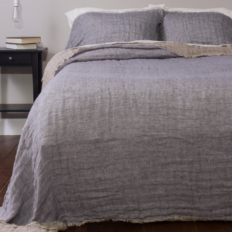 Rulles Linen Twin Coverlet - French Blue