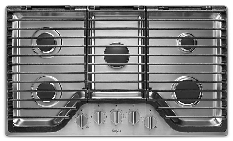 Whirlpool® 36-inch 5 Burner Gas Cooktop with EZ-2-Lift™ Hinged Cast-Iron Grates - WCG97US6HS