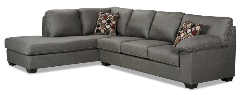 Farrow 2-Piece Leather-Look Fabric Left-Facing Sofa Bed Sectional - Grey