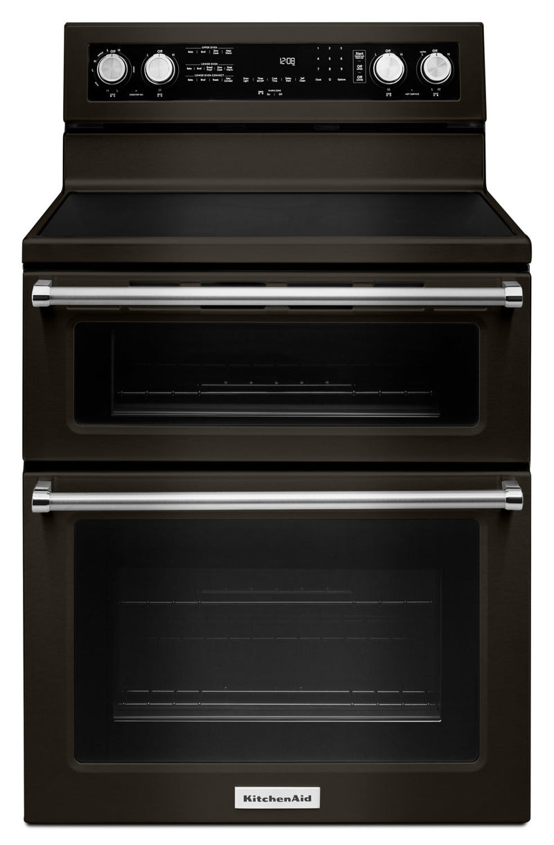 KitchenAid Black Stainless Steel Freestanding Electric Double Oven Range (6.7 Cu. Ft.) - YKFED500EBS