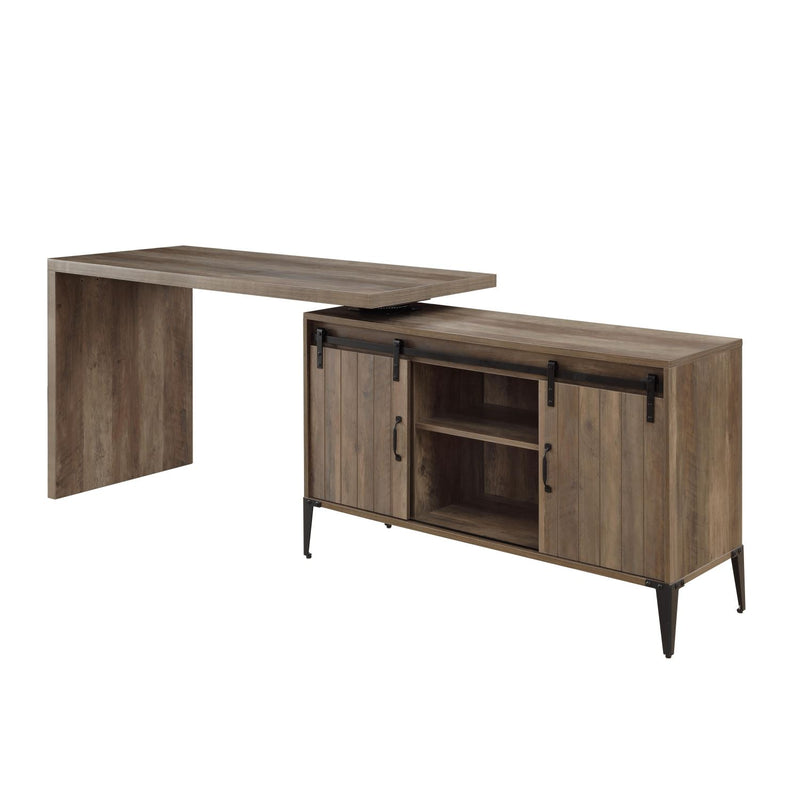 Jacquier Swivel Office Desk with Cabinet - Rustic Oak