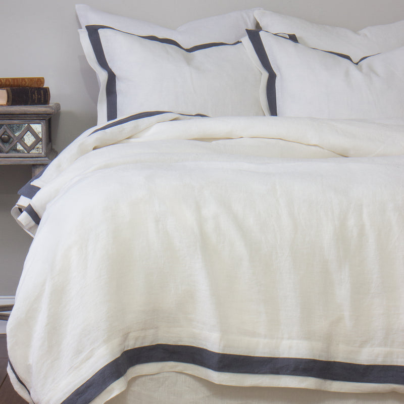 Cortryck Linen Twin Duvet Cover - Ivory/Steel Blue
