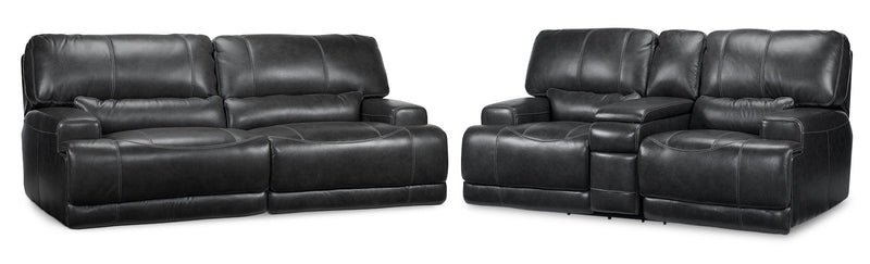 Tiernan Power Reclining Sofa and Reclining Loveseat with Console Set - Charcoal