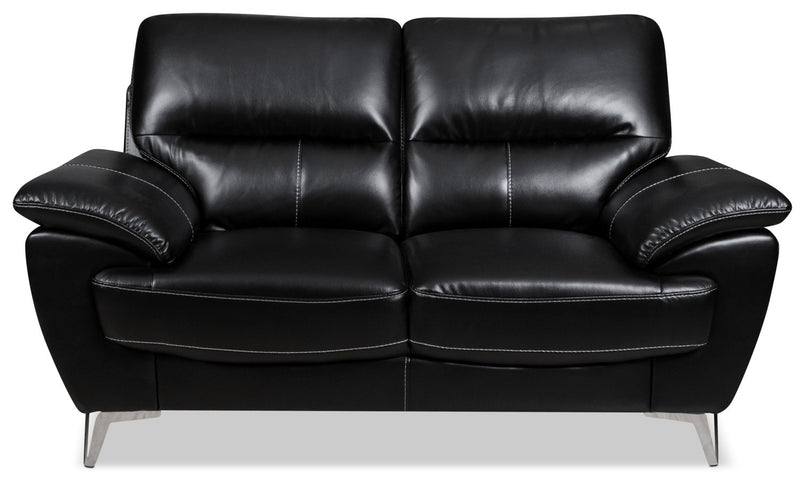 Protter Leather-Look Fabric Loveseat - Black