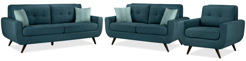 Eloise Sofa, Loveseat and Chair Set - Blue