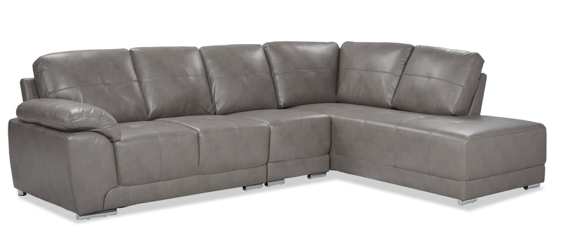Ramsey 3-Piece Leather-Look Fabric Right-Facing Sectional - Grey