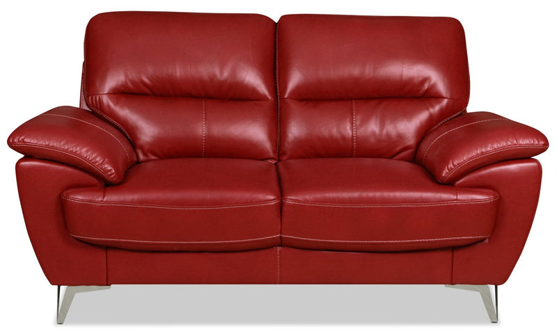 Protter Leather-Look Fabric Loveseat - Red
